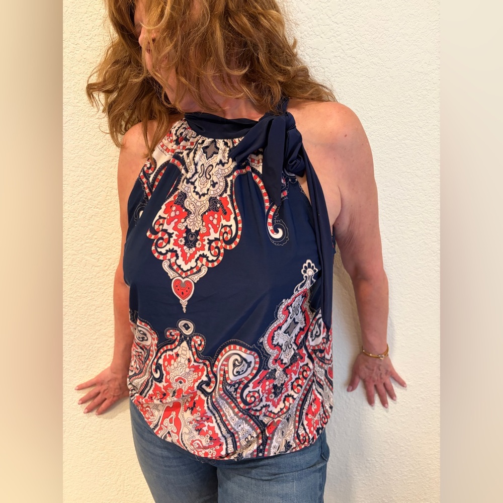 INC Elegant Navy Paisley Women's Top size XL